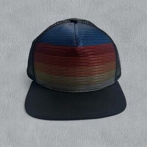 NWT Trucker Hat Pride Rainbow Stripes Mesh Black Snap Back Short Bill RED LBL